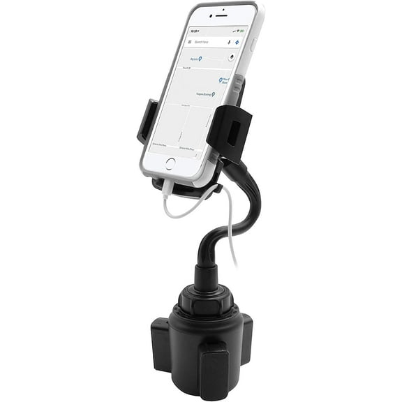 Macally Car Cup Holder Phone Mount - Adjustable 5" Gooseneck with Cable Hanger - for Phones 2" - 3.74" Wide (iPhone, Galaxy, Pixel, Etc) and Most Vehicles - Sturdy Cup Phone Holder for Car SUV Truck