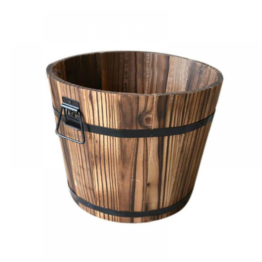 Wooden Bucket Barrel Planters, Rustic Patio Planters Flower Pots for