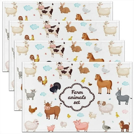 

Educational Placemats for Kids Table Place Mats Toddler Placemats Cute Animals Washable Fabric Decoration Table Mats Placemat Cartoon Horse Milk Cow Pattern Table Mats for Kitchen 18 x12 4Pcs