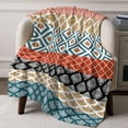 thumbnail image 6 of Orange Teal Boho Throw Blankets, Bohemian Geometric Pattern Soft Fleece Blanket Decorative for Home Sofa Couch Chair Living Bedroom, 40x50 inches,, 6 of 8