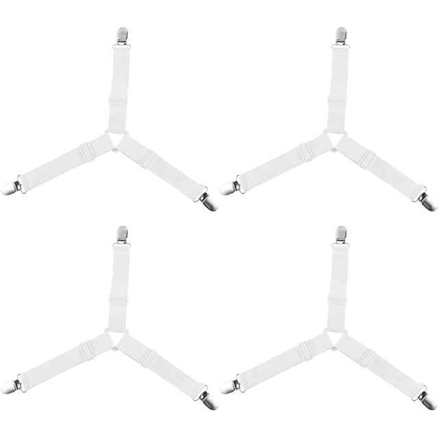 4 Pcs Attaches de Drap de lit Couvertures réglables Holder Strap Pince élastique pour Matelas Couvertures Coussins Coussin Sièges de Voiture Housses (White 4)