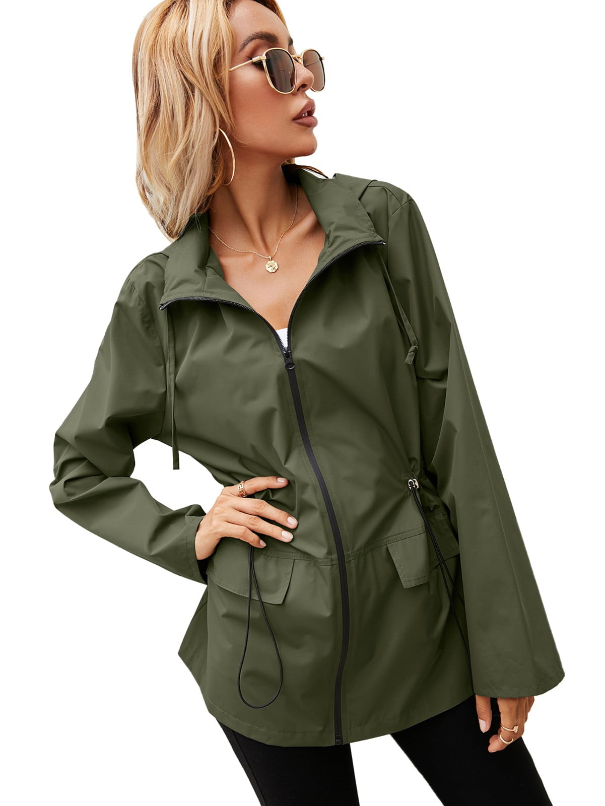 BVnarty Women's Top Button Down Rain Waterproof Windbreaker Climbing  Outdoor Trench Coat Plus Size Long Sleeve Solid Color Shacket Jacket Casual