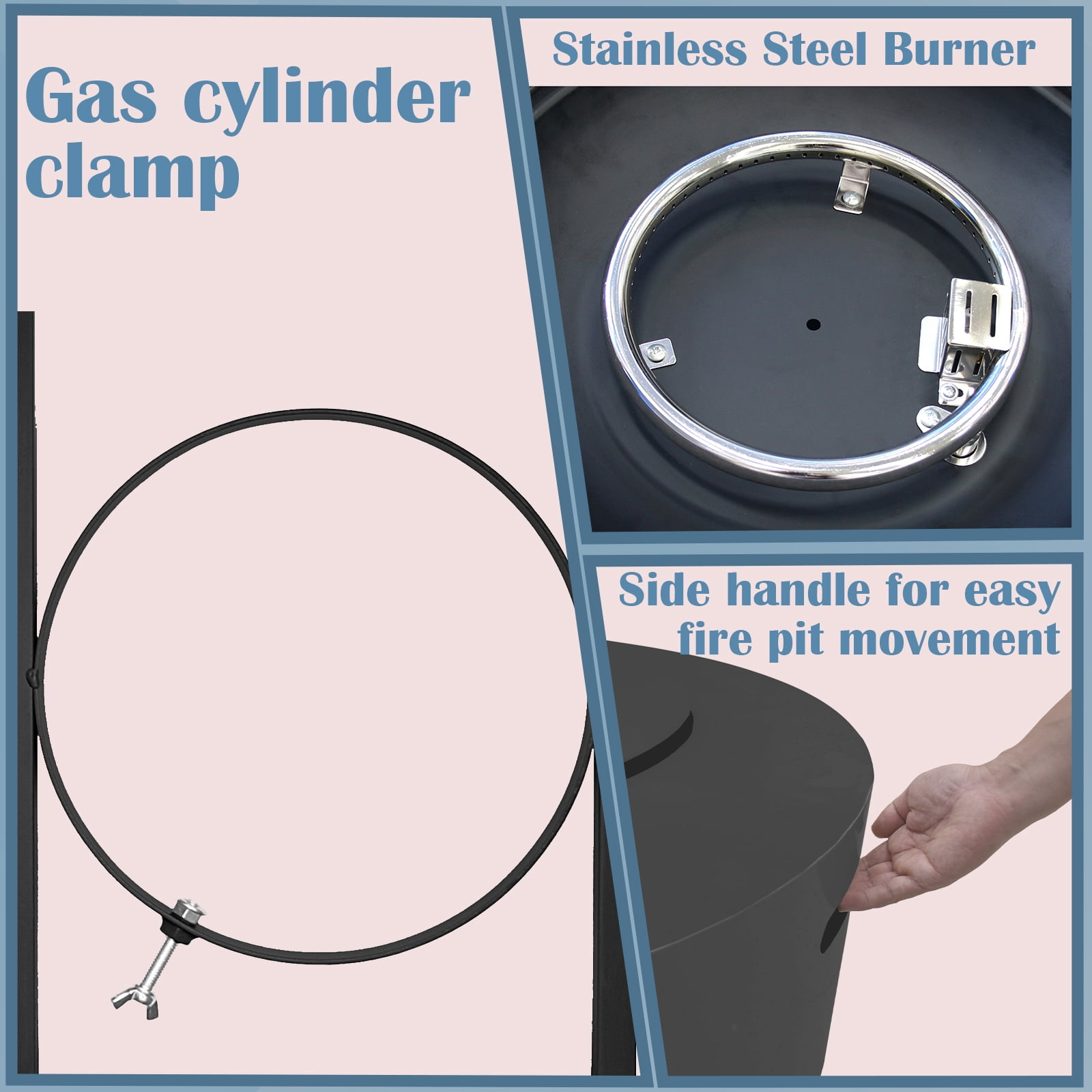 30" Dark Grey Round Outdoor Propane Fire Pit Table with Tank Storage | 50,000 BTU Heat | CSA Certified | Includes Cover & Stones