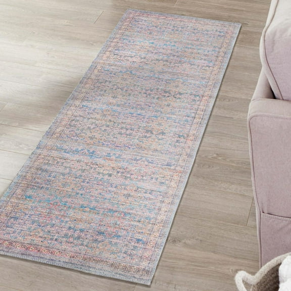 Unique Loom Nostalgia Collection Area Rug - Bliss (2' 7" x 12' Runner Antique Blue/Orange)