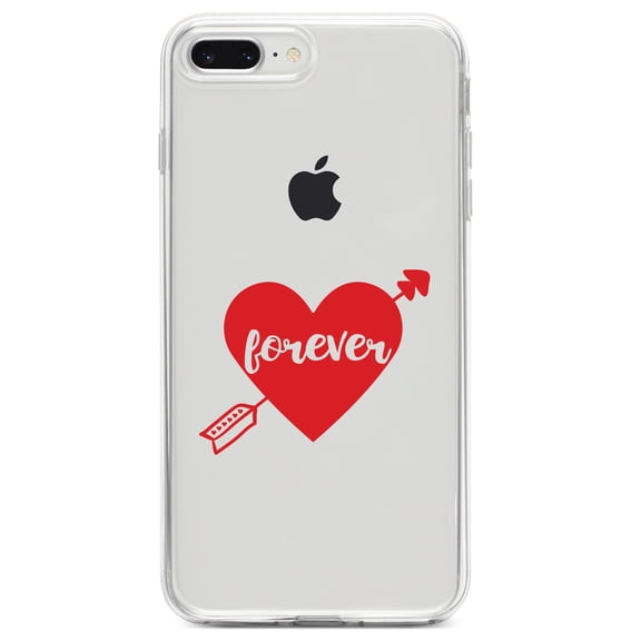 DistinctInk Clear Shockproof Hybrid Case for iPhone 7 PLUS / 8 PLUS (5.5" Screen) TPU Bumper Acrylic Back Tempered Glass Screen Protector - Heart Arrow Forever Valentine