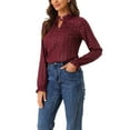 thumbnail image 4 of INSPIRE CHIC Women's Tie Ruffled Neck Blouse Long Sleeves Tops M Burgundy-Leaf, 4 of 6
