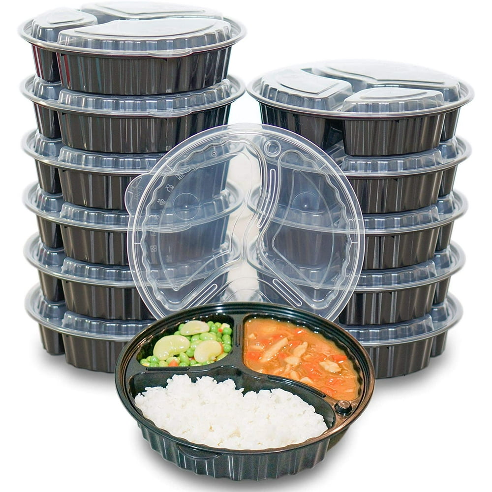 CTC Leak Proof 3 Compartment Meal Prep Containers 50 Sets w/Lids Food