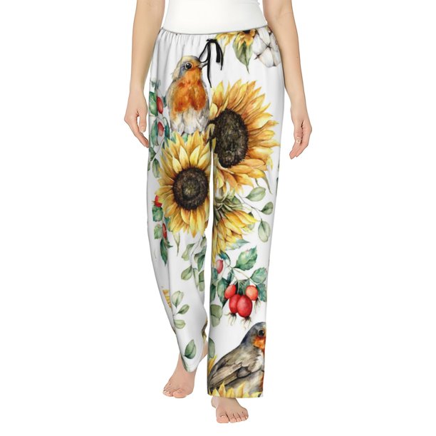Balery Sunflowers Leaves And Birds Pantalones de pijama para mujer, pijamas ultraligeros, pantalones de estar por casa-Medium