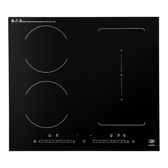 Parrilla de Inducción 4 quemadores 220V Vidrio Cerámico Zona Flex y Funcion Booster 7000 a 8000 W, 9 niveles de temperatura, Control táctil, Seguridad avanzada AVERA PIVF1