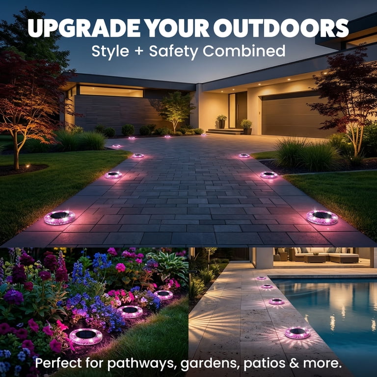 Bell+Howell Solar Outdoor Mosaic Disk Lights, 4 Pack Ultra-Premium
