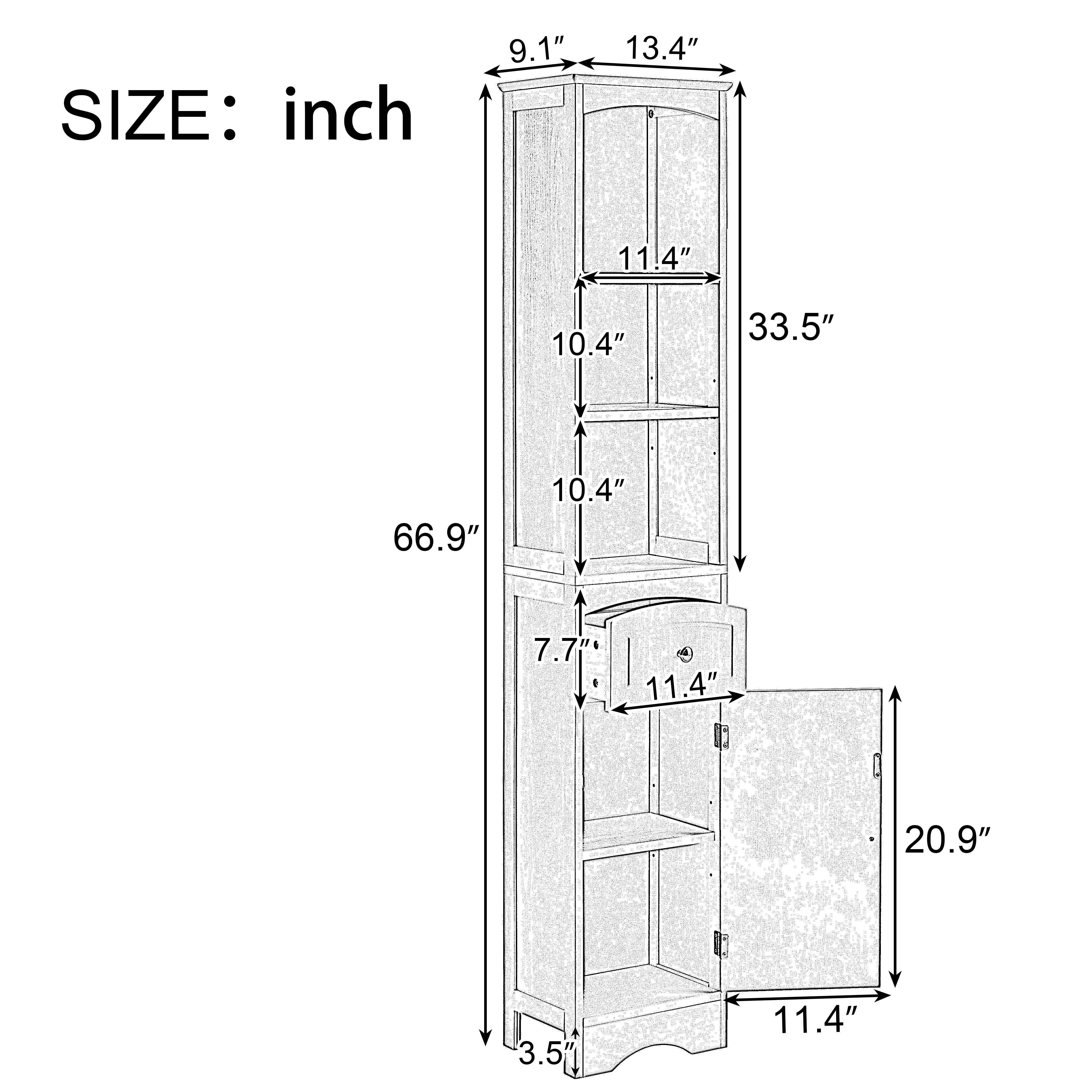 MAYEERTY Tall Bathroom Cabinet Freestanding Storage Drawer MDF Adjustable Shelf Gray
