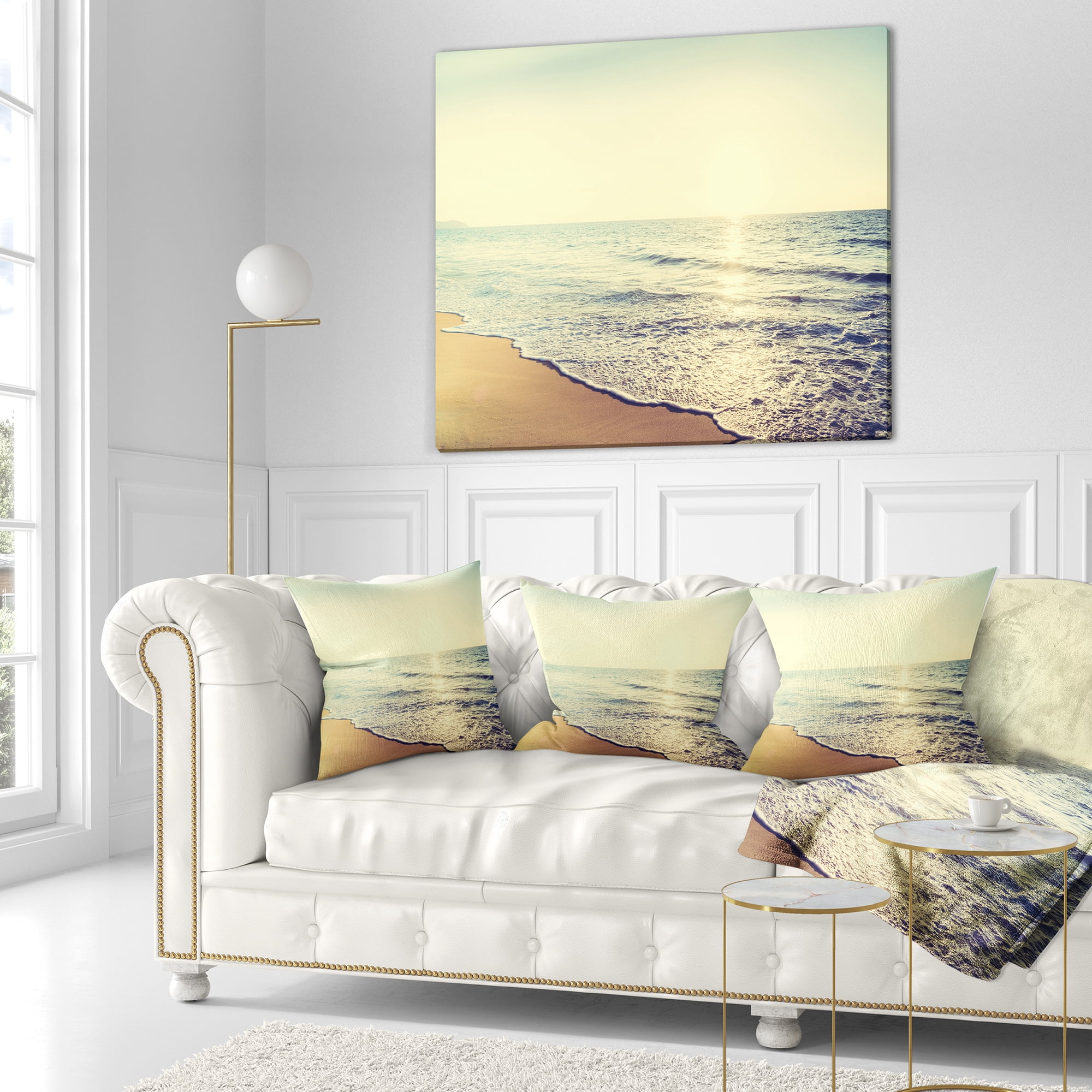 Designart Bright Seashore during Sunset - Seashore Throw Pillow - 16x16