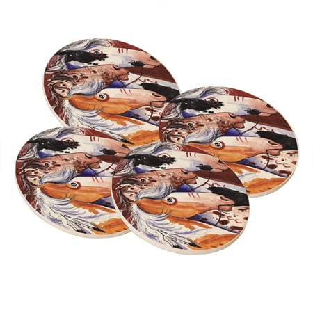 

KuzmarK Sandstone Drink Coaster (set of 4) - Pinto and Appaloosa Indian War Ponies Horse Art by Denise Every