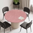 thumbnail image 2 of Peach Pink Round Fitted Tablecloth with Elastic Edge, Waterproof Table Cloth Table Cover for 55"-60" Tables, Farmhouse Burlap Solid Pink Modern Linen Texture Tablecloths for Dining Picnic Outdoor, 2 of 9