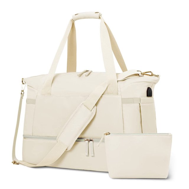 Bolsa de deporte de yoga para mujer Bolsa de equipaje de mano de 3 piezas Bolsa de fin de semana de gran capacidad (Beige)