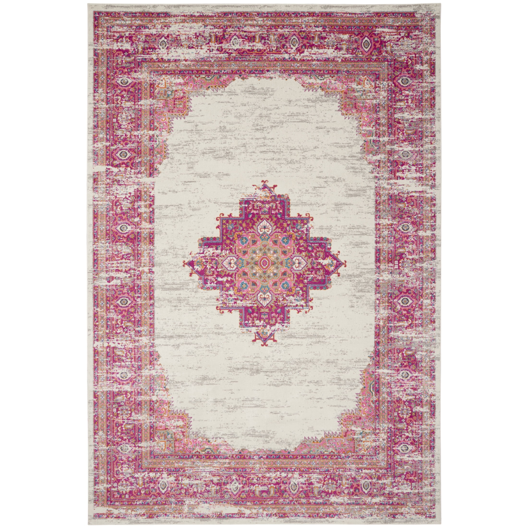 Nourison Passion Bohemian Ivory/Fuchsia 12' x 18' Area Rug, (12x18)