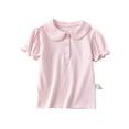 thumbnail image 2 of Girls Peter Pan Collar Polo Shirt School Uniform Short Sleeve Casual Jersey Ruffle Top Back to School, 2 of 7