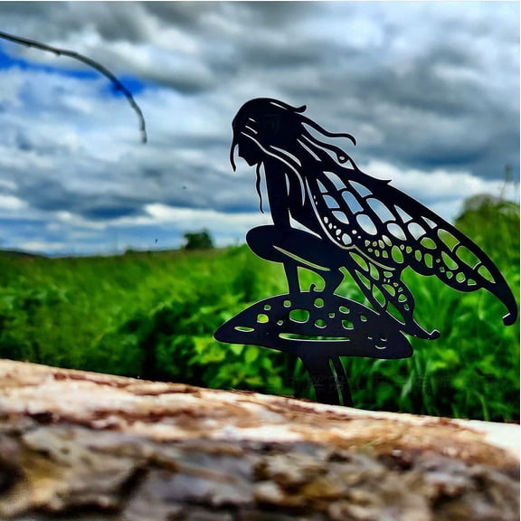 HELLOYOUNG Garden Fairy Alette Metal Outdoor Decor Large Yard Art Patio Lawn Decorative Stake Weatherproof Rustproof Flower Fairy Little Elf Sculpture Garden Statue