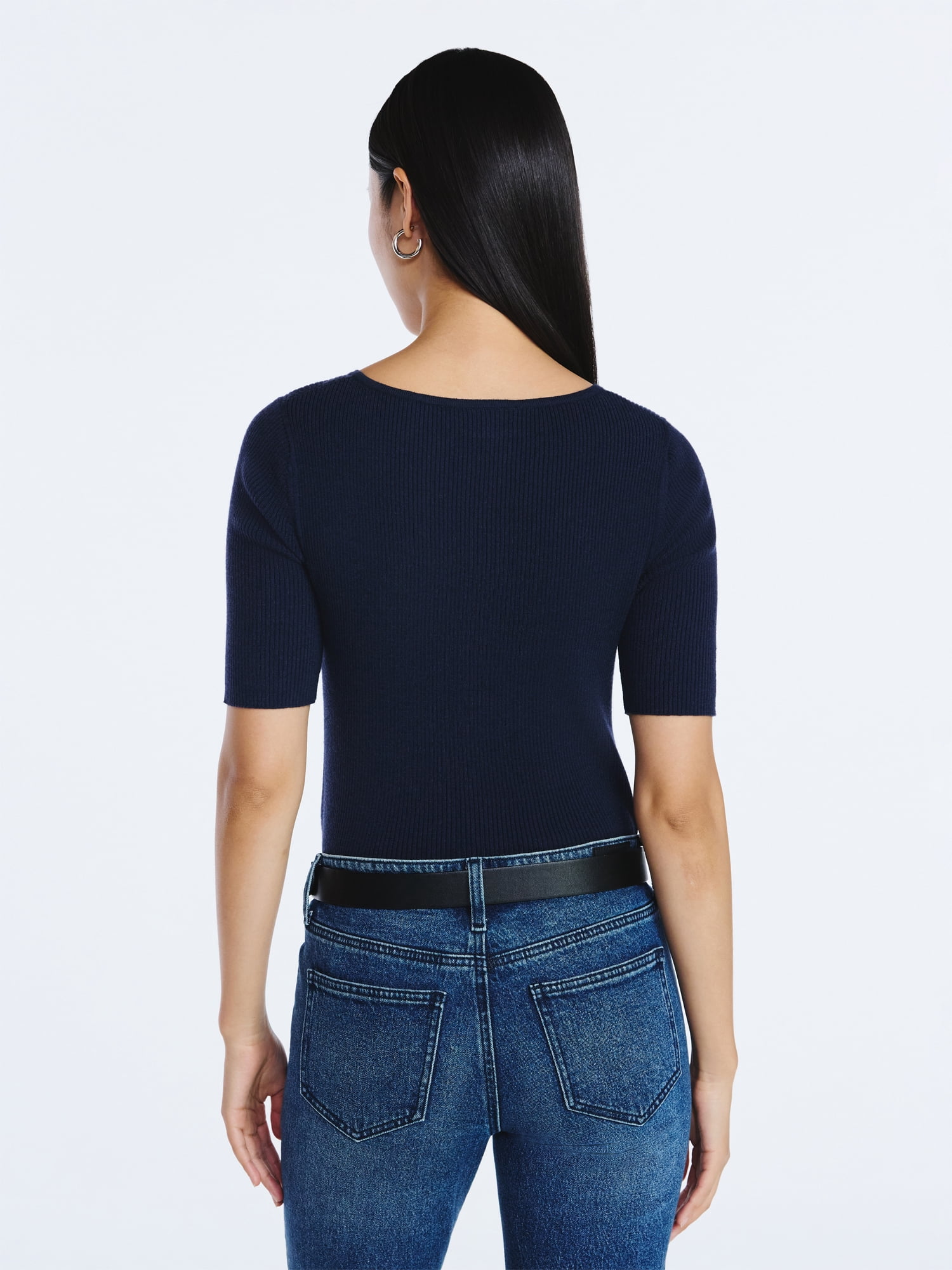 Scoop Women's Square Neckline Cardigan Sweater with Short Sleeves, Lightweight, Sizes XS-XXL