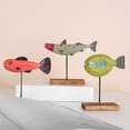 thumbnail image 6 of Necvior Mediterranean Wooden Fish Ornament with Stand Base Colorful Seafish Decoration, 6 of 19
