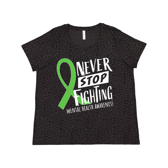 Inktastic Never Stop Fighting Mental Health Awareness Green Ribbon Women's Plus Size T-Shirt