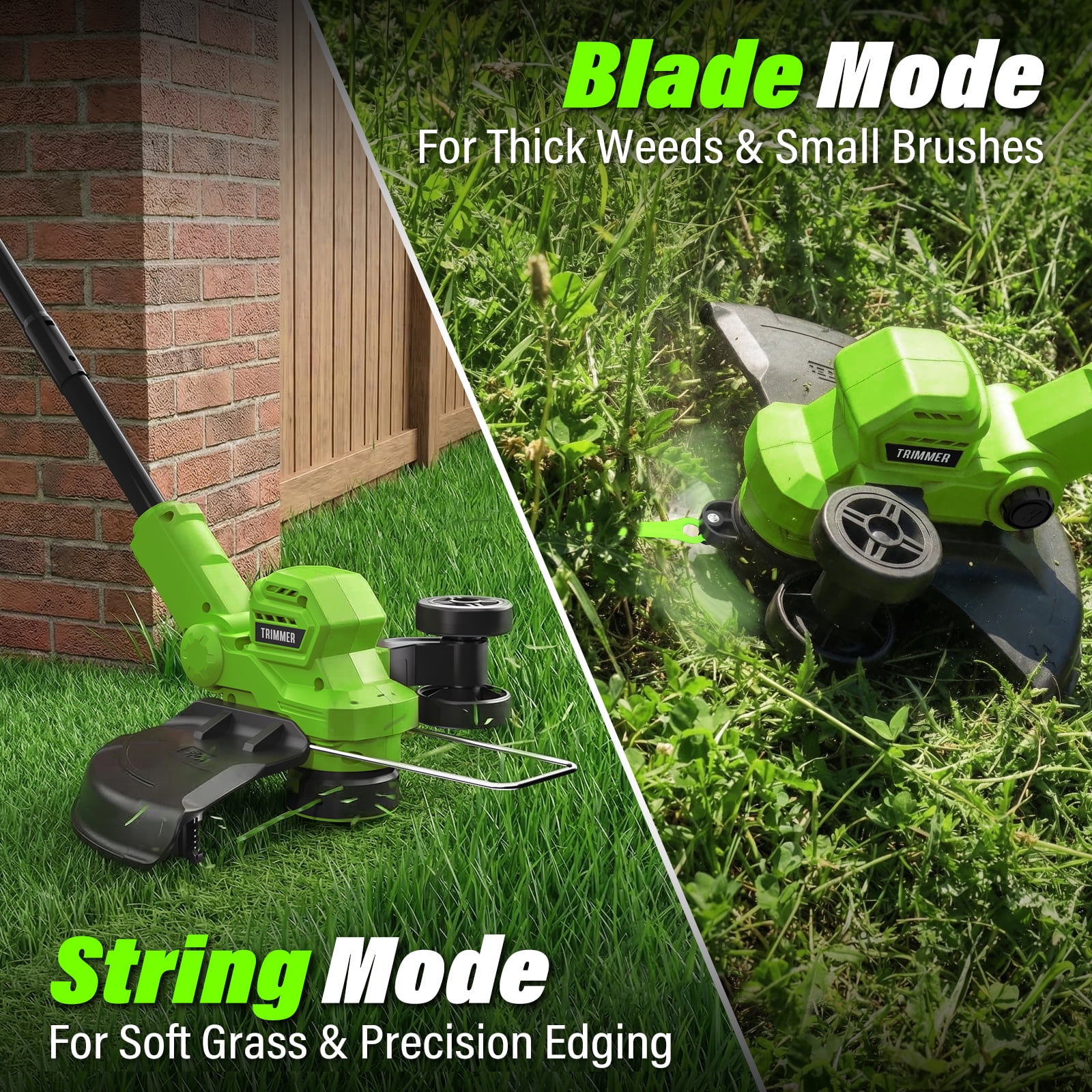 20V Cordless Weed Eater & String Trimmer, Brushless Motor 12" Lawn Edger, 2x2.0Ah Batteries, Includes 5 Spools & 8 Blades, Lightweight Weed Whacker