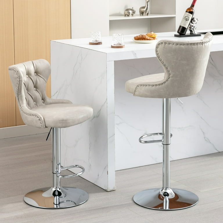 Bar Stools Armless Swivel Adjustable PU Leather Barstools Set of 2 White
