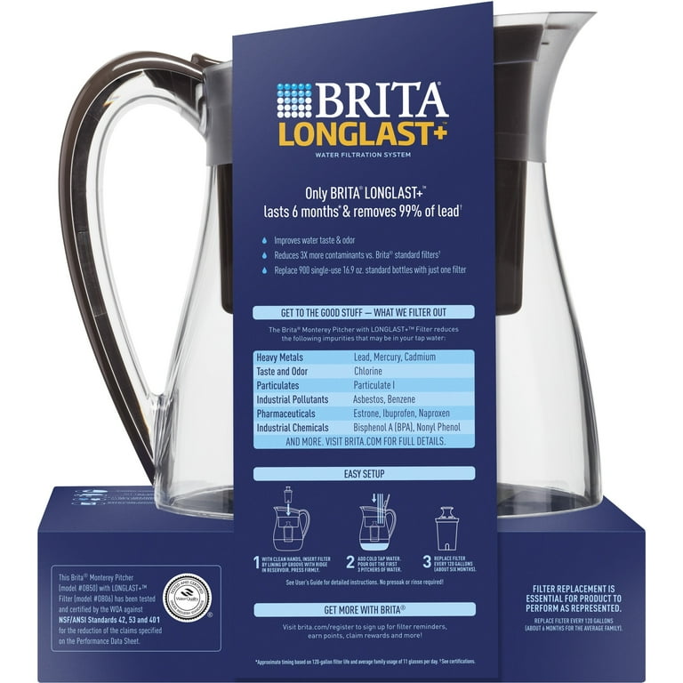 Brita Monterey Water Filter Pitcher, 10 Cup - Black Coffee Brita Monterey Water Filter Pitcher, 10 Cup - Black Coffee