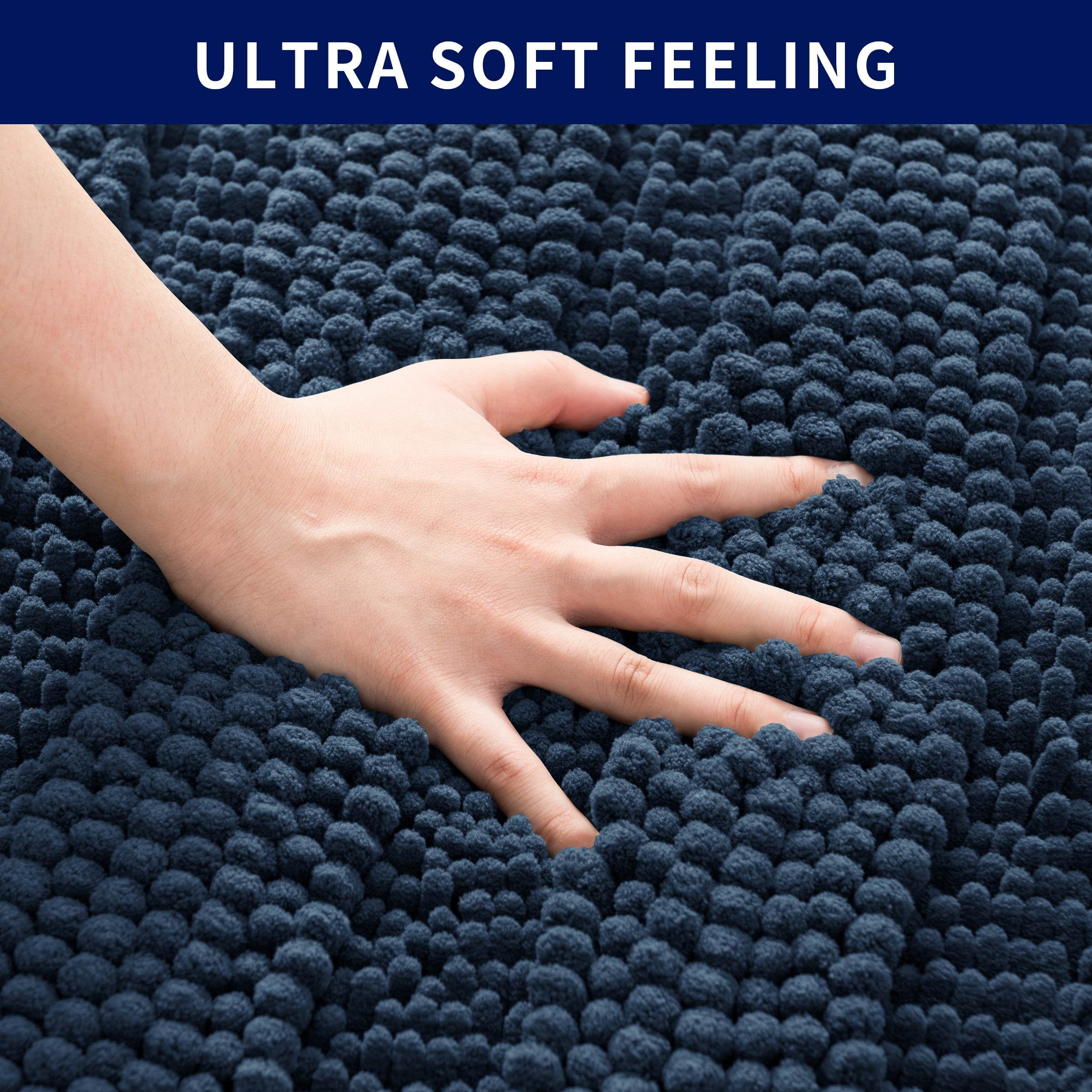 Subrtex Bathroom Rugs Non-Slip Chenille Soft Striped Plush Bath Mat (Navy, 24"x60")