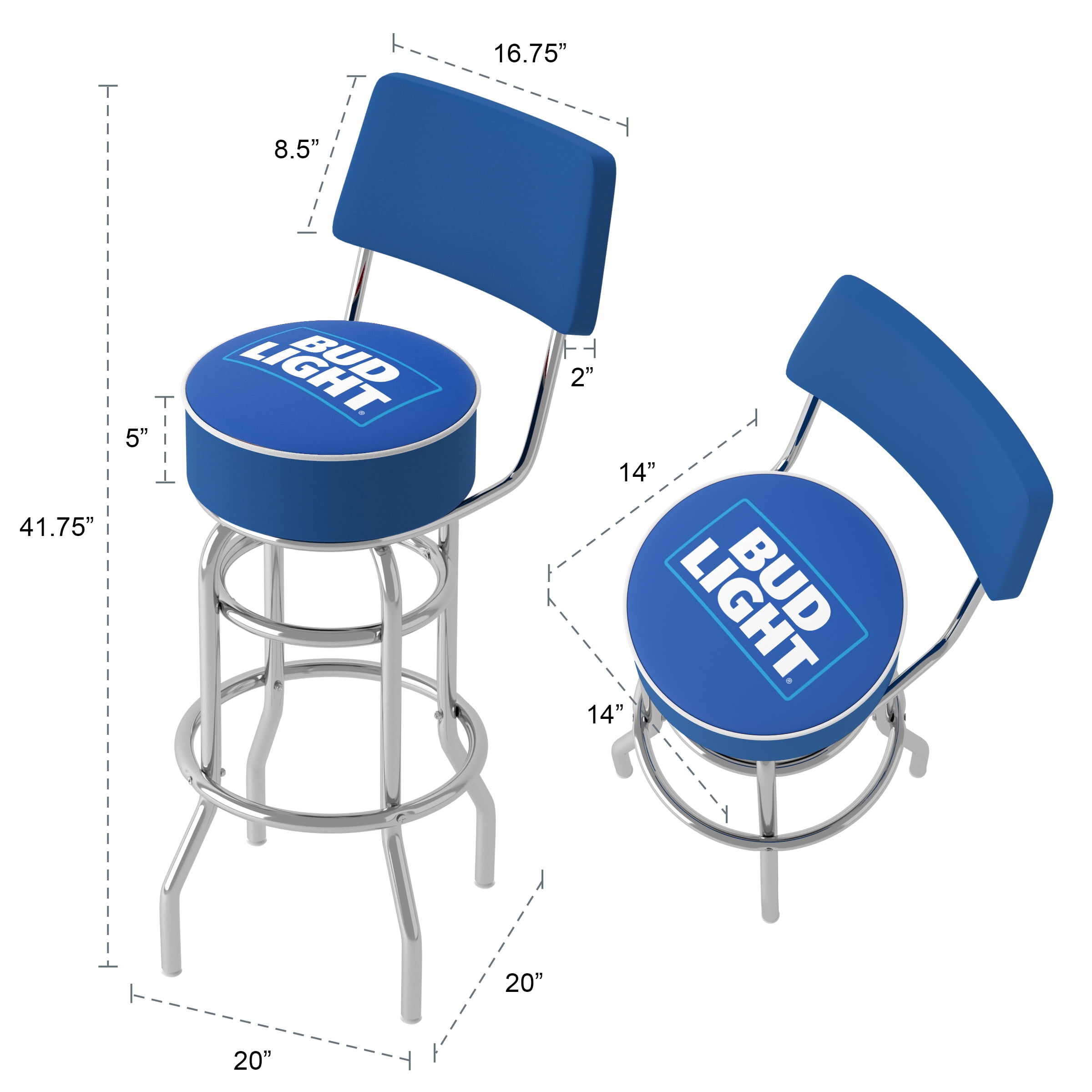 Trademark Gameroom Bud Light Blue Bar Stool with Back Rest