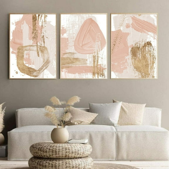 UNFFRAMED Abstract Wall Art Set Blush Pink & Gold Posters Set Set 3 Prints 8x12