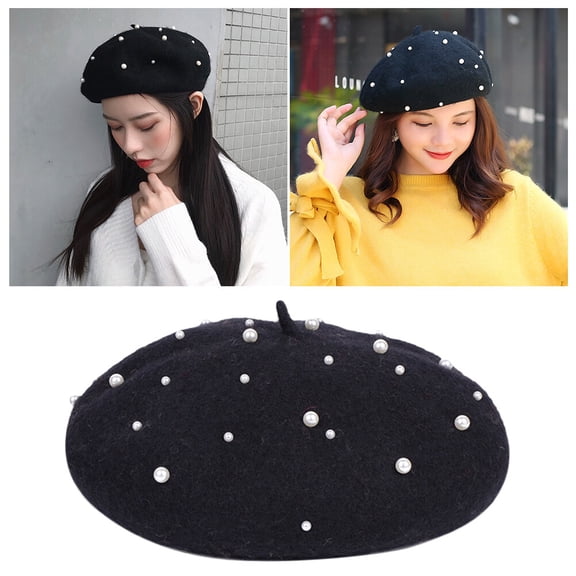 LEORX Wool Beret Black Beret Hat for Girls 1Pcs Lightweight for Autumn