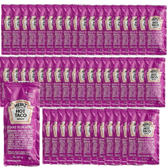 Heinz Hot Taco Sauce Portion Packets, 9g Each (50 Count) – Spicy Tomato & Chili Flavor for Tacos, Burritos & Nachos