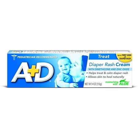 A+D Zinc Oxide Diaper Rash Treatment Cream with Aloe, 4 oz