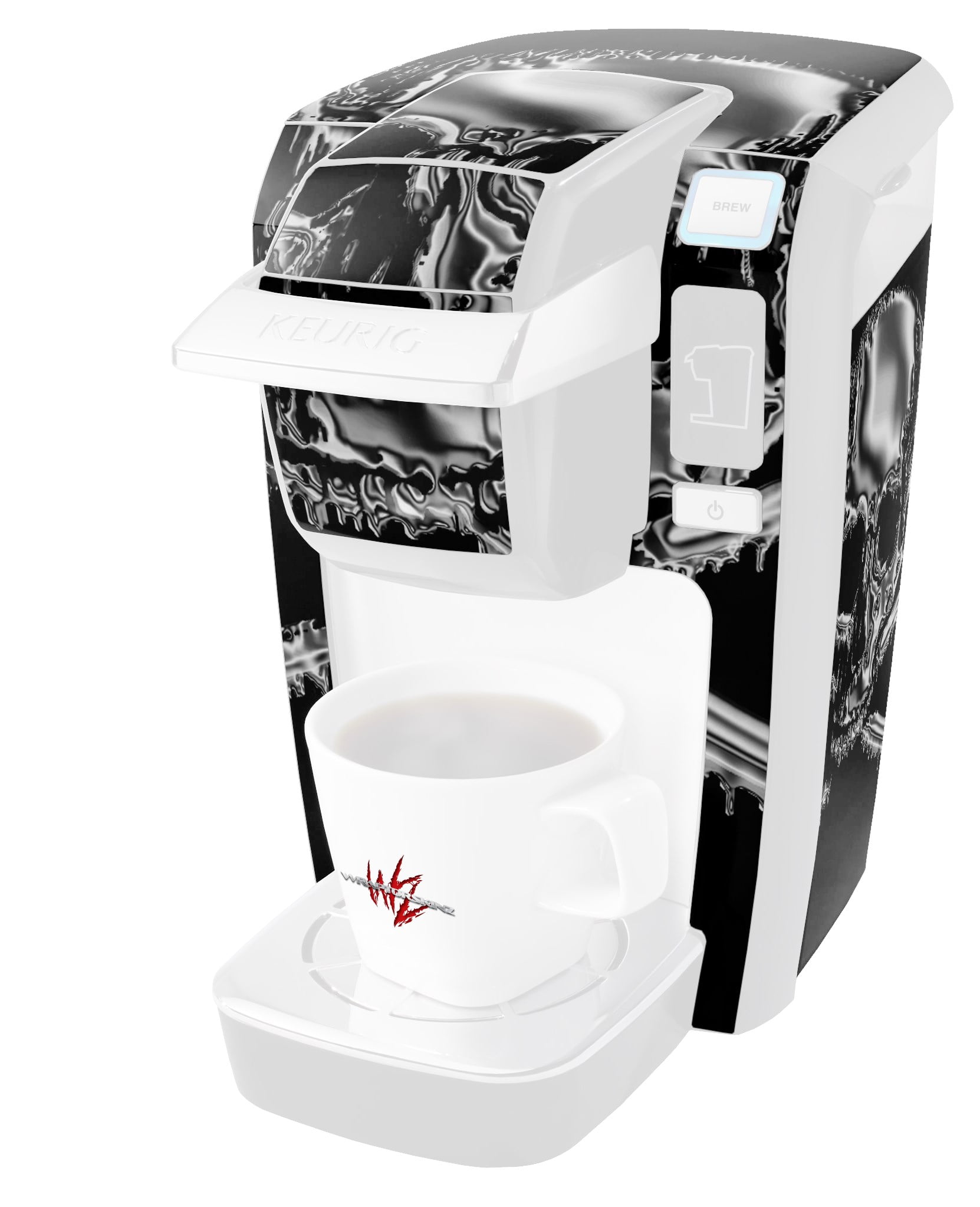 Chrome Skull on Black Decal Style Vinyl Skin fits Keurig K10 / K15