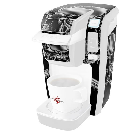 Chrome Skull on Black - Decal Style Vinyl Skin fits Keurig K10 / K15 Mini Plus Coffee Makers (KEURIG NOT INCLUDED)
