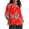 thumbnail image 2 of SDNall 3/4 Length Sleeve Shirts for Women Printing Three-Quarter Sleeve Round Neck Pullover Shirts Womens Summer Tops (Red, Sizes S-XXXXXL), 2 of 9