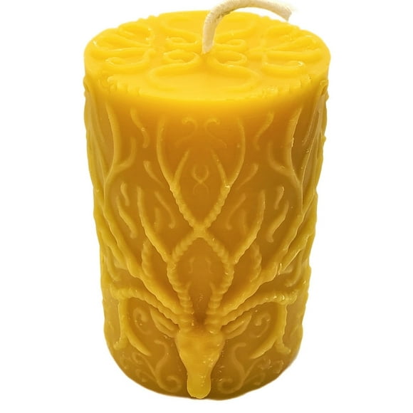 Cernunnos Farms - Beeswax Candles - Deer Pillar Beeswax Candle - Pure Canadian Beeswax - 50 Hour Burn Time - Natural Honey Scent