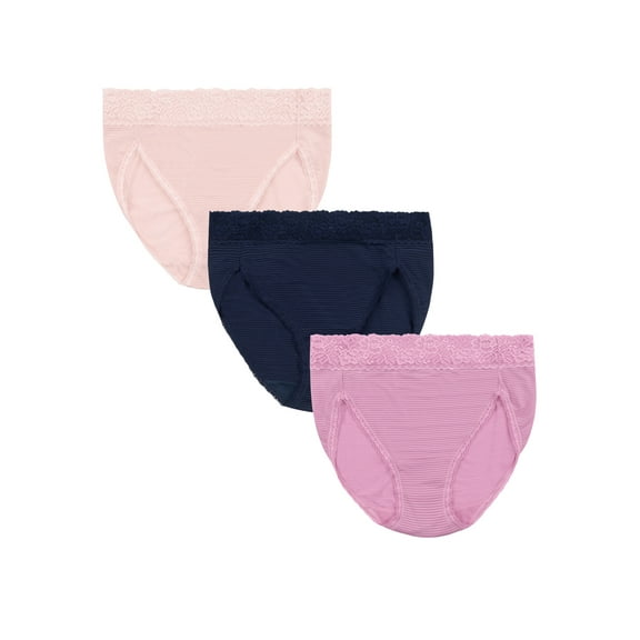 Vanity Fair Radiant Women's Light and Luxe Hi-Cut Brief Underwear - Stretch Lace Waistband, 3-Pack, Sizes S-5XL