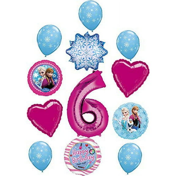 Frozen Party Supplies 6th Birthday Balloon Bouquet Decorations Elsa, Anna and Olaf Let It Snow
