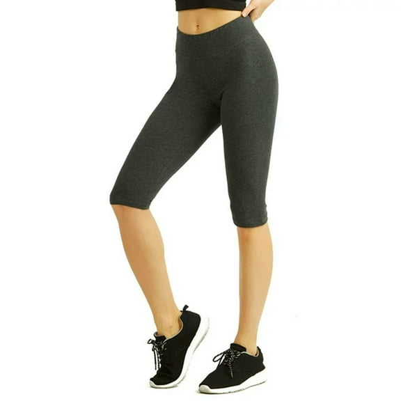 DailyWear Womens Solid Knee Length Short Yoga Cotton Leggings CHC.Gry, Small Charcoal Grey