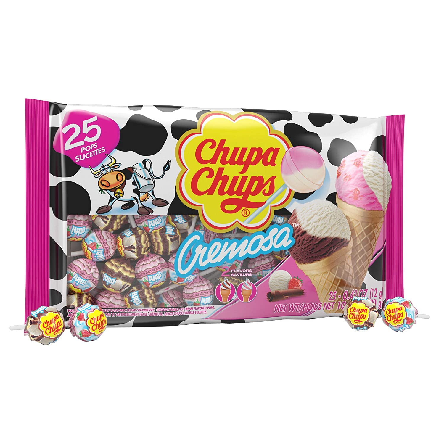 (2 pack) Chupa Chups Lollipops, Cremosa, All Occasion, 2 Assorted Flavors, Peanut & Tree Nut Free, 25 Count