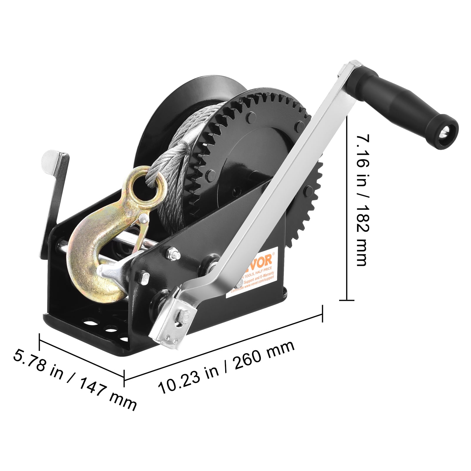 VEVOR Hand Winch, 3500 lbs Pulling Capacity,Boat Trailer Winch Heavy Duty Rope Crank with 33 ft Steel Wire Cable and Two-Way Ratchet,Manual Operated Hand Crank Winch for Trailer, Boat or ATV Towing