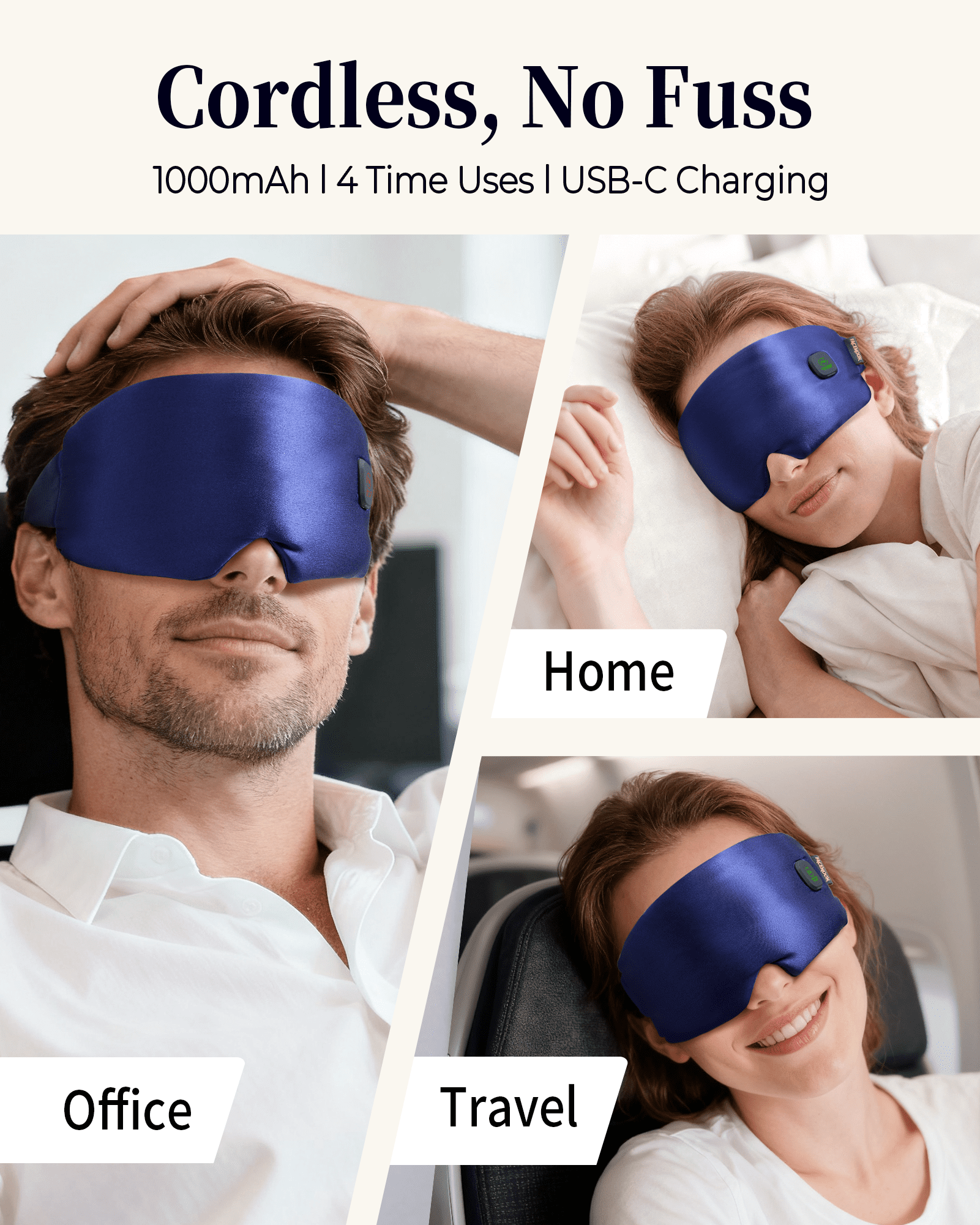 FACEMOON Silk Cordless Heated Sleep Eye Mask for Dry Eyes with Storage Case, Blue