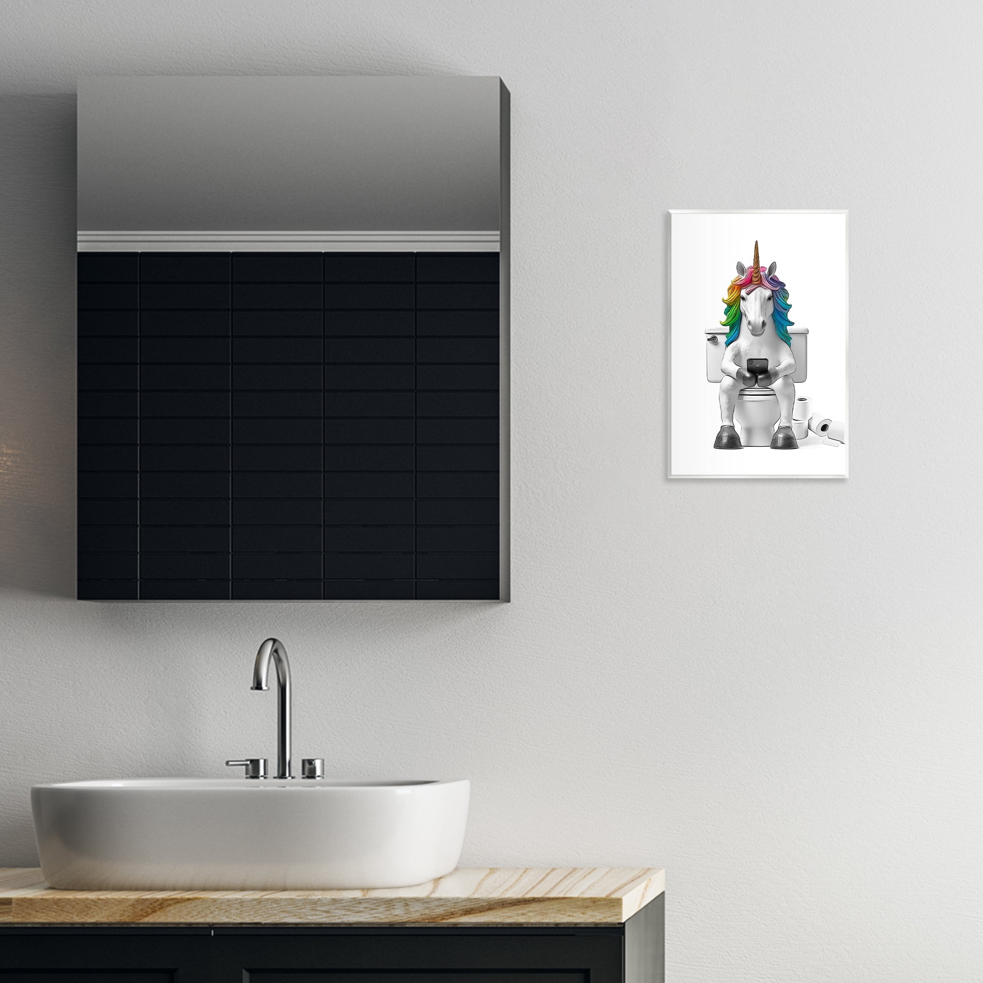 Stupell Industries Unicorn Texting on Toilet Typography Painting Unframed Art Print Wall Art, 10 x 15