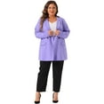 thumbnail image 3 of DARING DIVA Women's Plus Lapel Button with Pocket Jackets Long Blazer Purple 3X, 3 of 6