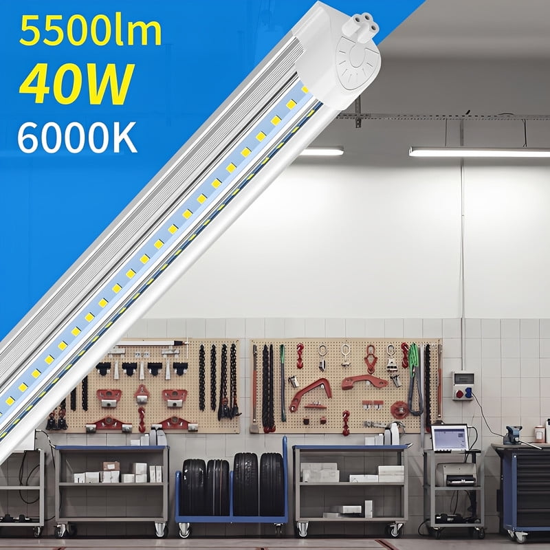 CNSUNWAY LIGHTING V-Shape T8 LED Shop Light 4FT, 40W 5500LM 6500K Cool White, ETL, High Output, Clear Cover, 6-Pack