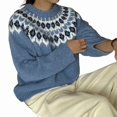 thumbnail image 3 of Female Fair- Sweater Casual Vintage Crew Neck Knitted Sweater Cute Graphic Fall Fashion Pullover Jumper Tops Blue L, 3 of 10