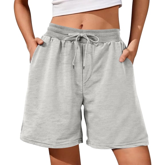 Resicozy Womens Athletic Sweat Shorts Soft Drawstring High Waisted Active Short Comfy Casual Plain Lounge Shorts with Pockets Light Gray S