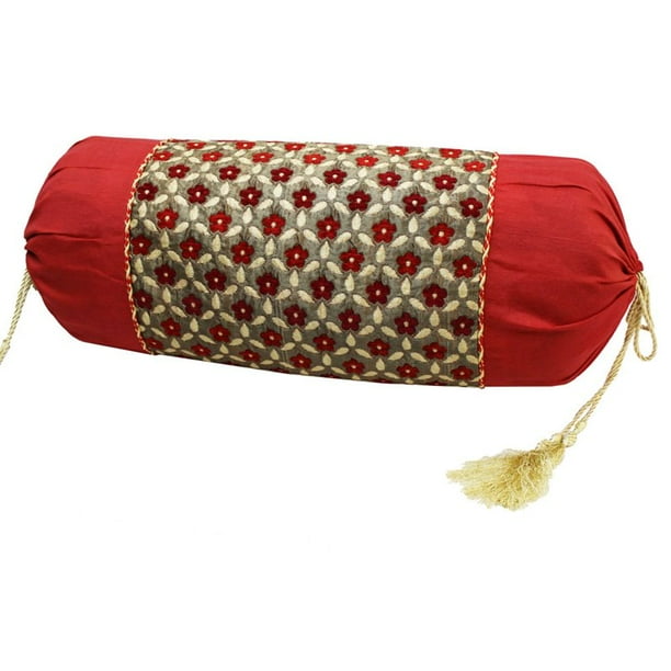 Natural Geo Gao Takiya Bolster Cylindrical Pillow in Red/Gold (Set of 2